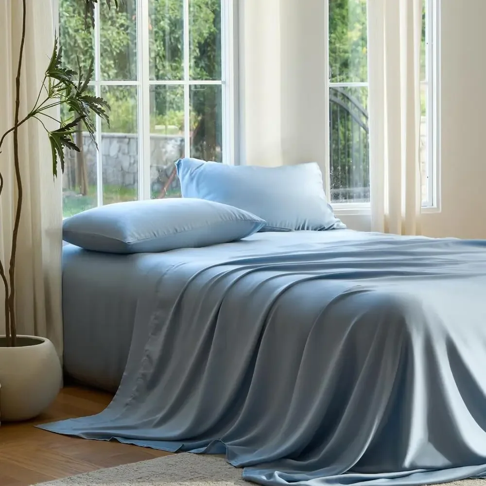 NWT Sijo DOZ Bamboo Sheet Set 4 PC -2 Pillowcases 2 Sheets Sky Blue Full/Queen